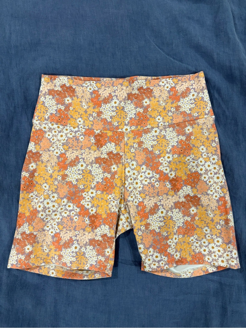 Skatie Orange Floral High-Waist Bike Shorts